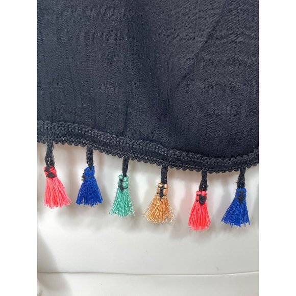 See You Monday Los Angeles Top Cropped Black Tassels Trim Multicolored Rayon - Picture 5 of 10